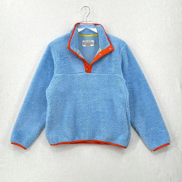 TORY BURCH SPORT Sherpa Pullover Womens XS Blue Orange Long Sleeve Cozy Comfy - Picture 3 of 14